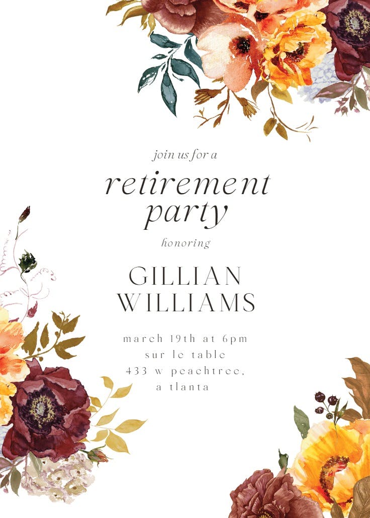 Autumn flowers - retirement & farewell party invitation